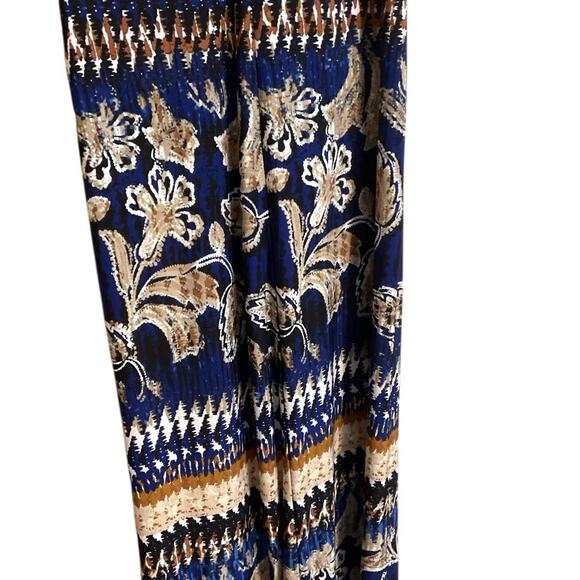 R&M Richards Southwestern Maxi Dress Blue Tan Size 6 A-Line Stretch Travel Soft - Picture 7 of 12